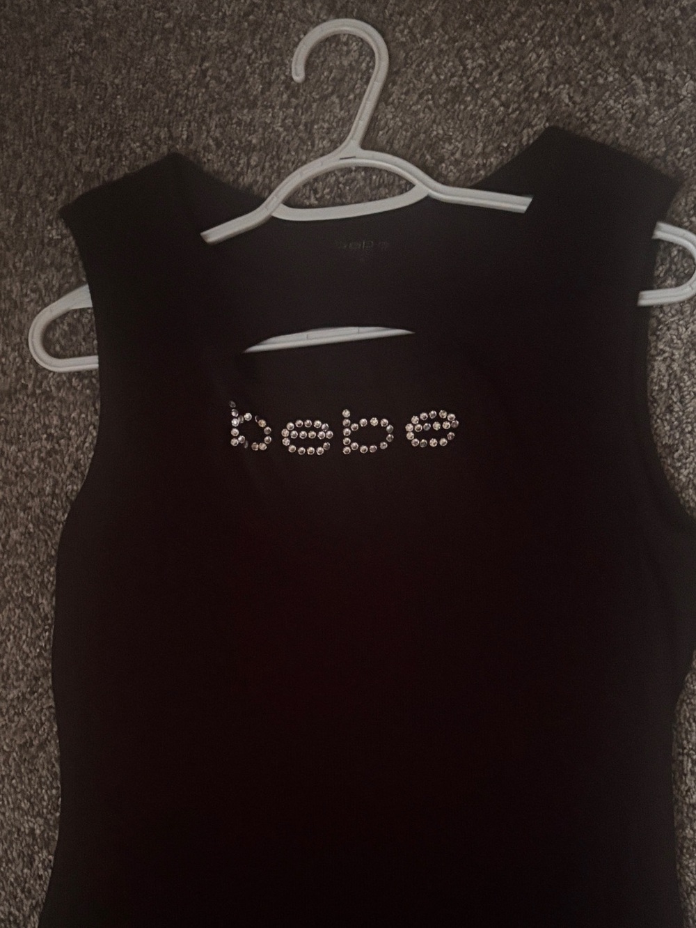 bebe Black Tank Top with Crystal Rhinestone Encrusted Logo - Womens XL